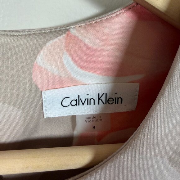 Calvin Klein Floral Scuba Sheath Dress Size 8 Pink Wedding Work Career Stretch - Picture 3 of 10